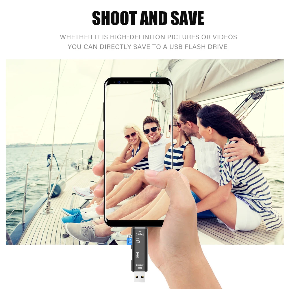 5 في 1 متعددة الوظائف Usb 2.0 نوع C/Usb/مايكرو Usb/Tf/SD قارئ بطاقة الذاكرة OTG قارئ بطاقة محول ملحقات الهاتف المحمول