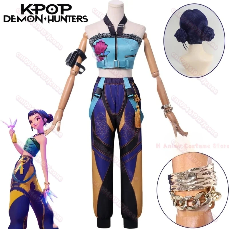 

New Movie Anime KPop Demon Hunters Zoey Cosplay Costume Huntrix Zoey Uniform Wig Halloween Party For Women Girls Cos Prop Gift