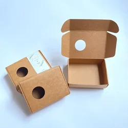 50pcs Kraft Box with Round Window Handmade Soap Packaging Box Wedding Candy Favors Boxes Business Carton Packaging Custom Logo