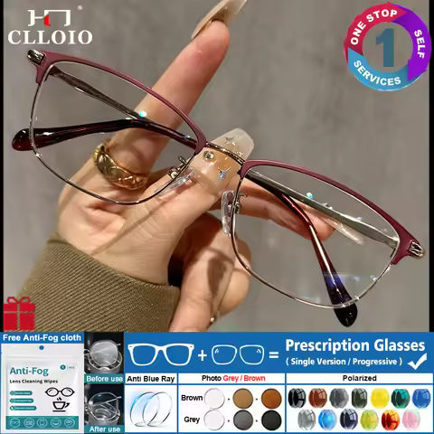 CLLOIO Ultralight Anti Blue Ray Reading Computer Glasses Women's Photochromic Myopia Glasses Prescription Multifocal Eyeglasses