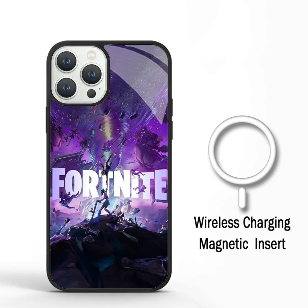 Cartoon B-Battle R-Royales F-Fortnites Phone Case For IPhone 11 12 13 14 15 Plus Pro Max Mirror Acrylic Cover For Magsafe