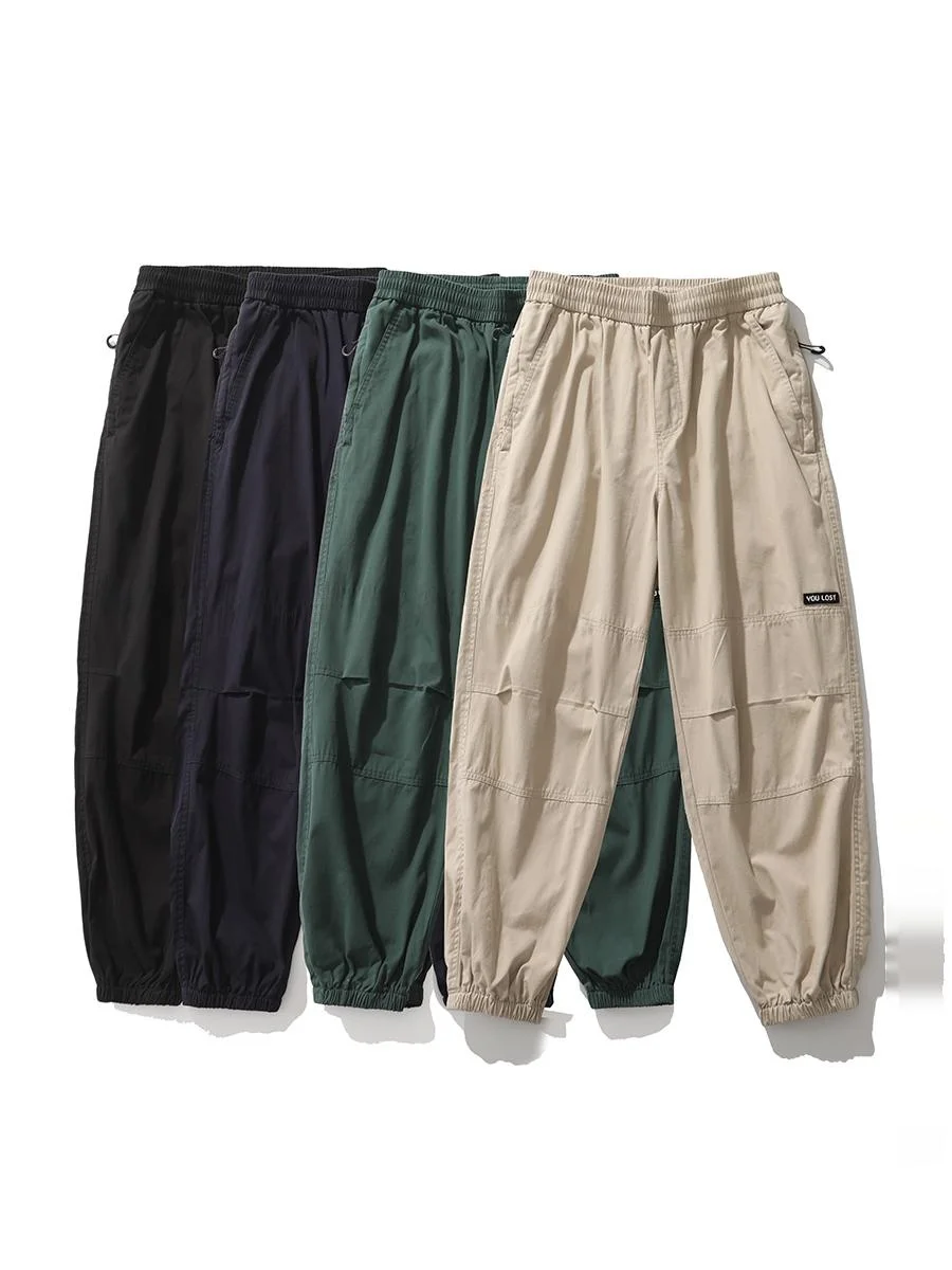 

Тяжелый чистый хлопок, свободная спортивная рабочая одежда, брюки, мужские весенние молодежные модные функциональные повседневные брюки с эластичной резинкой на талии