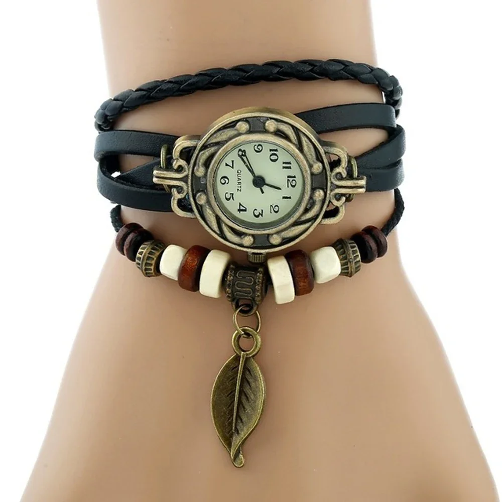 Einfache Vintage klassische mehrfarbige hochwertige Frauen Echt leder Quarzuhr Armband Armbanduhren Blatt Freizeit uhren