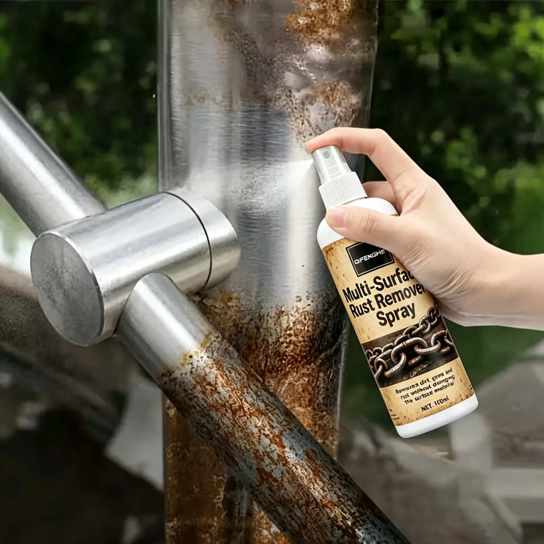 Multi-Surface Rust Remover Spray, Removes Rust Grime Dirt for Automotive Hardware Kitchen & Household Metal Surfaces