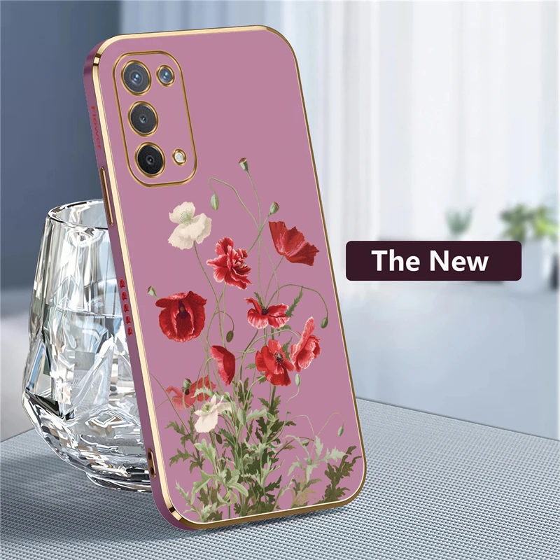 A74 5G Pattern Flower Phone Case For OPPO A54 A55 A76 A78 A83 A91 A92S Luxury Plating Silicone Soft Cover Coque