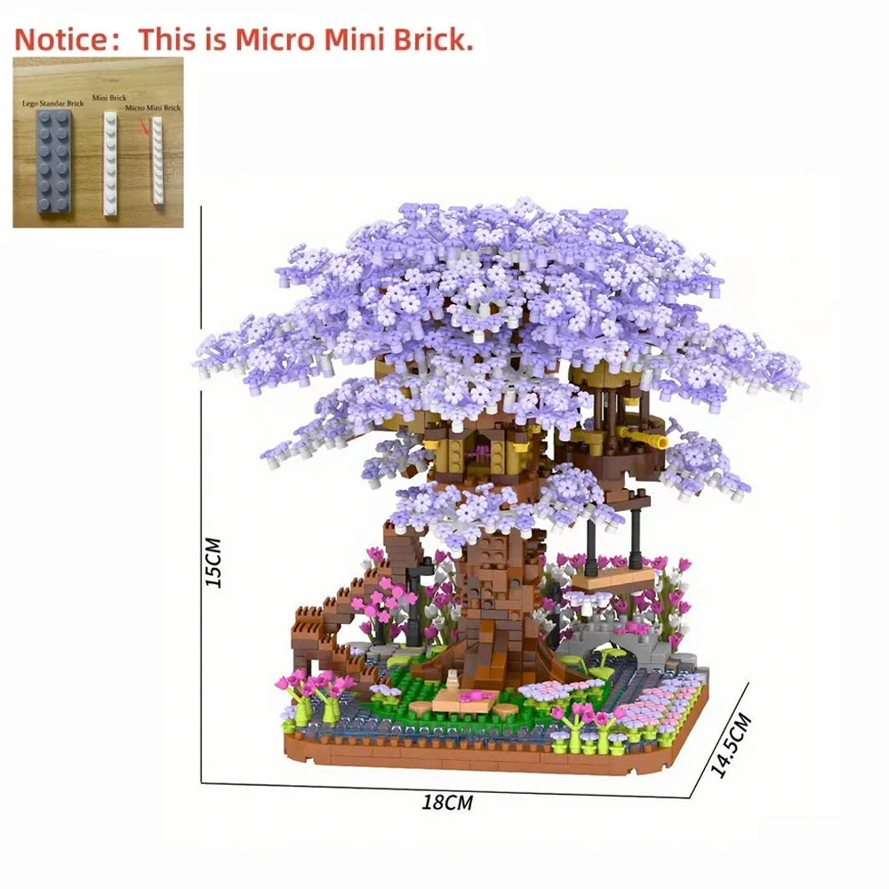 โรแมนติกสีชมพู Cherry Blossom Tree Micro Mini Building Blocks ของเล่น Dreamy Home Decor ของขวัญที่สมบูรณ์แบบสําหรับสาวปริศนาท้าทาย
