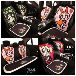 Kawaii The Powerpuff Girls Car Seat Cushion Backrest Set Kawaii Wear Resistant Anti Slip Dirt Resistant Pads Auto Accessories