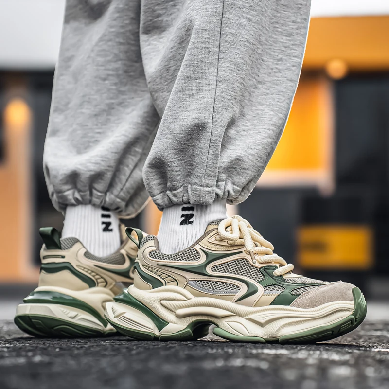 Herren-Dad-Sneaker, atmungsaktives Obermaterial aus großem Mesh, dicke Juteschnürsenkel, farblich abgesetzte dicke Sohle, höhenvergrößernd und rutschfest, retro-trendiger Stil, mehrere Farboptionen verfügbar, vielseitige Freizeitschuhe für den täglichen Arbeitsweg und die Straßenmode. – Detail 24