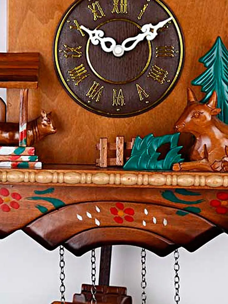 Cuckoo wall clock rotating doll clock cuckoo  solid wood hand-carved music time  children's gift