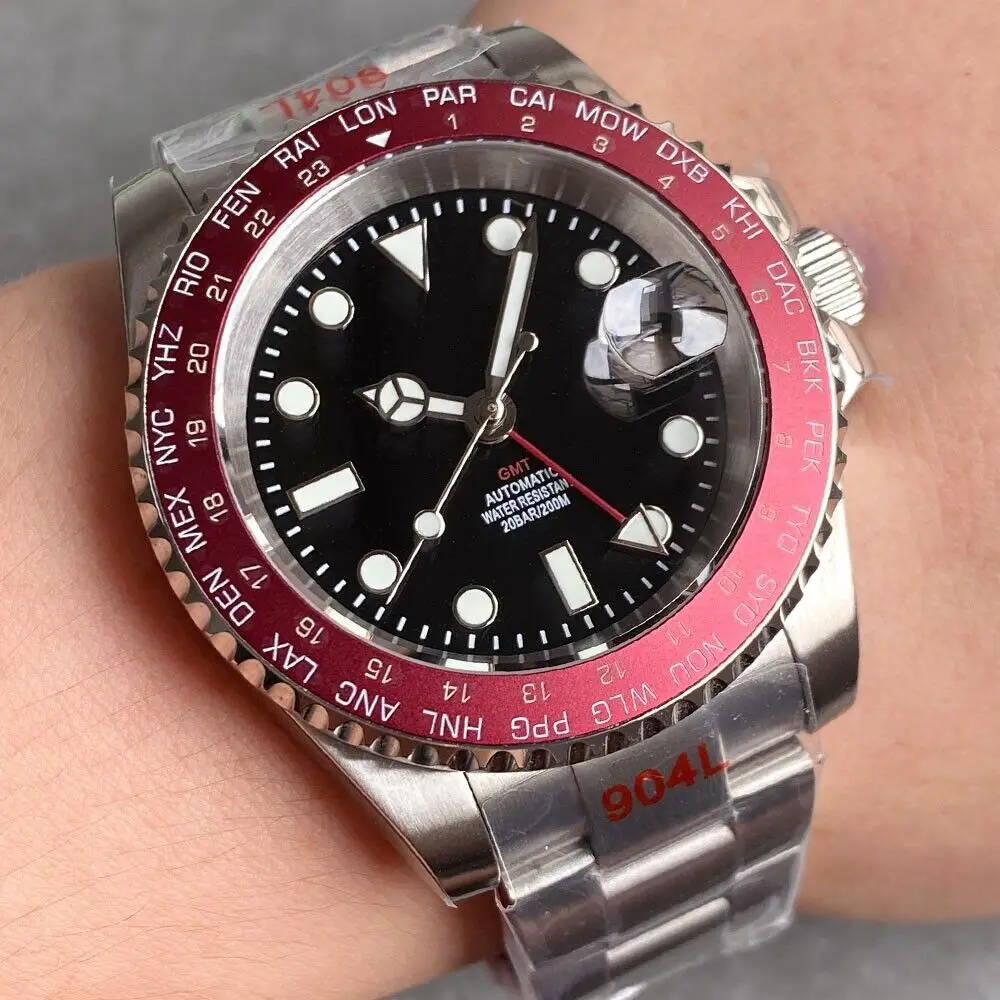 40mm Tandorio Automatic Mens Watch Red Sterile Dial NH34A GMT Date Sapphire