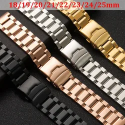 Solid Stainless Steel Watch Strap 18 19 20 21 22 23 24 25mm Metal Band Folding Buckle Universal Barcelet Women Men Watchband