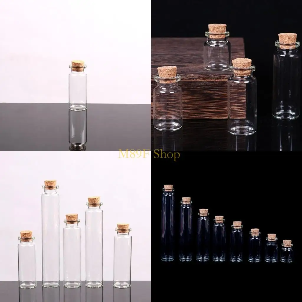 

M89F Small Bottles with Cork Stoppers Tiny Vials Small Clear Glass Jars Lids Storage