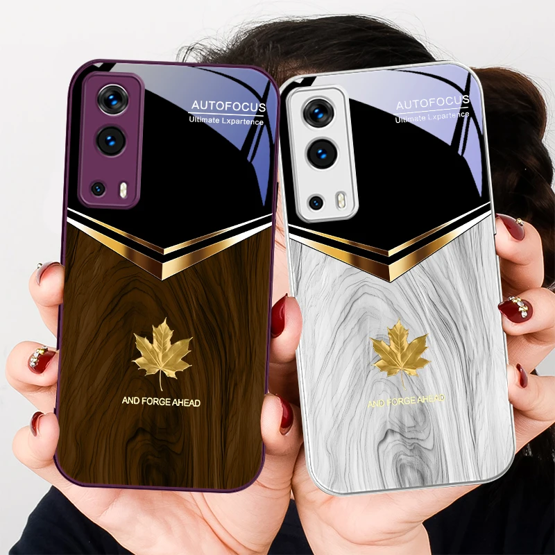 V-shaped maple leaf For VIVO Y72 X100 Pro Y55 16 V20 29 V30 X60 Pro Y11s Y20 X80 Pro 5G Y36 4G V23e Tempered Phone Case