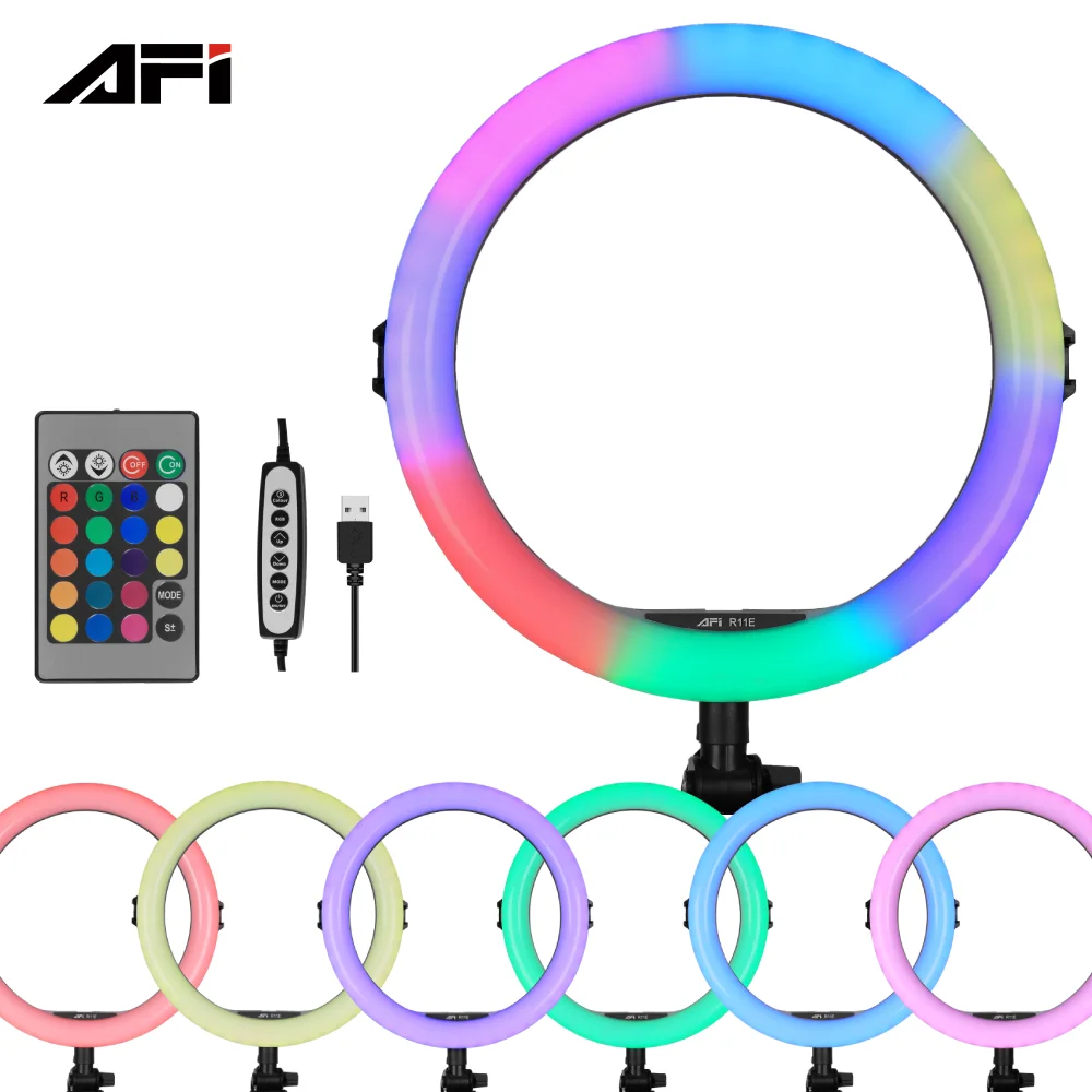 

AFI 11" RGB Selfie Ring LED Light Photography Studio Ring Lamps Fill Lighting for Phone Tiktok Youtube Makeup Live Video Vlog