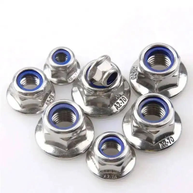 20PCS UNC UNF Hex Flange Nylon Insert Lock Nuts 1/4-20 1/4-28 Self-Locking Nylock Stainless Steel 304 for Hardware Accessories