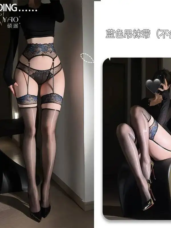 أورورا روز الساق الدائري الرباط جوارب مثير جوارب لامعة فوق الركبة كتلة اللون الرباط الحرير الأسود F5HR