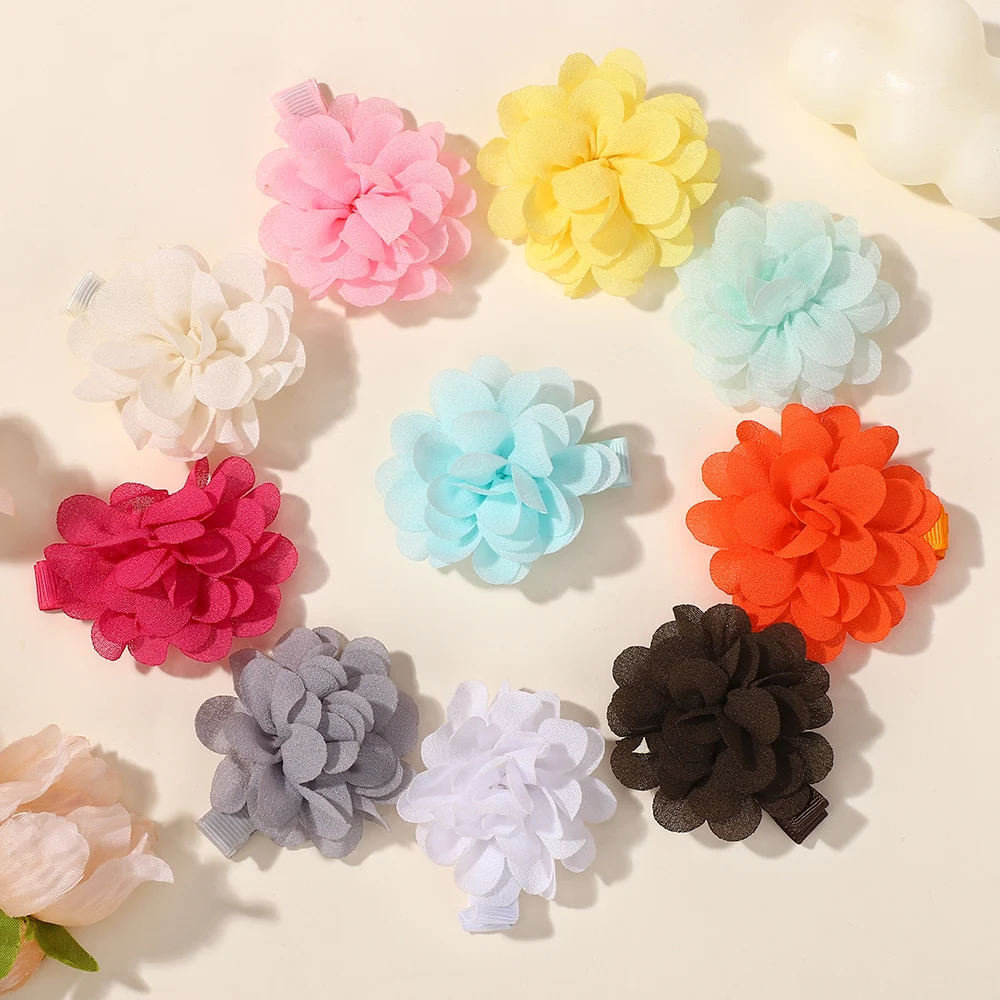 

20 шт., заколка с цветком случайного цвета для девочек, тканевая заколка для волос ручной работы для ребенка, изысканный шифоновый головной убор с цветком