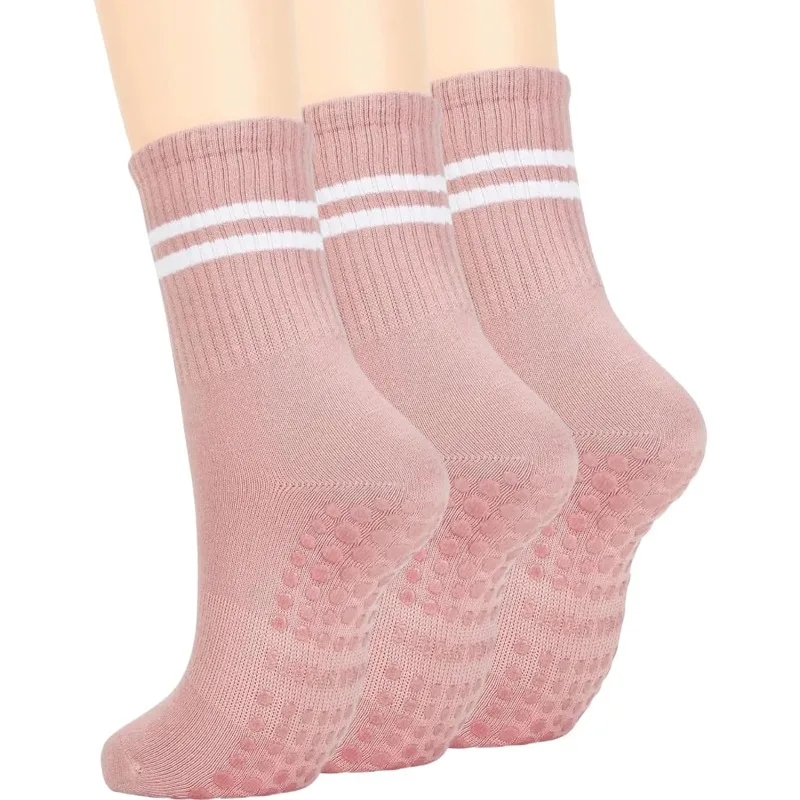 Juego de 3 calcetines antideslizantes para Pilates/Yoga para mujer, adecuados para equipos de Pilates, Ballet Barre y entrenamiento de danza, con suela antideslizante