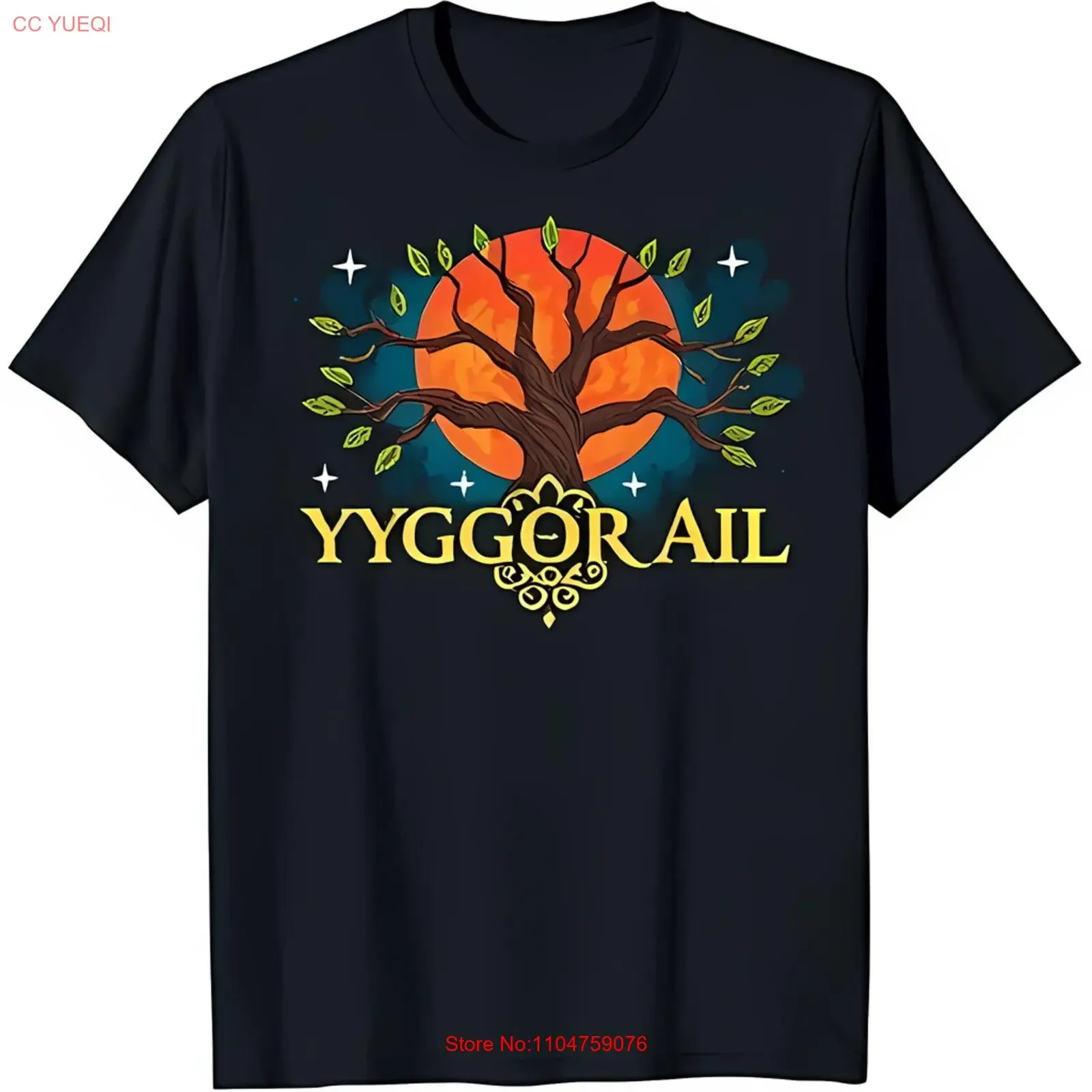 

Футболка Yggdrasil Tree, темная с зелеными листьями, лунный дизайн, винтажная стираная унисекс, растянутая, удобная, слегка уличная одежда для дома