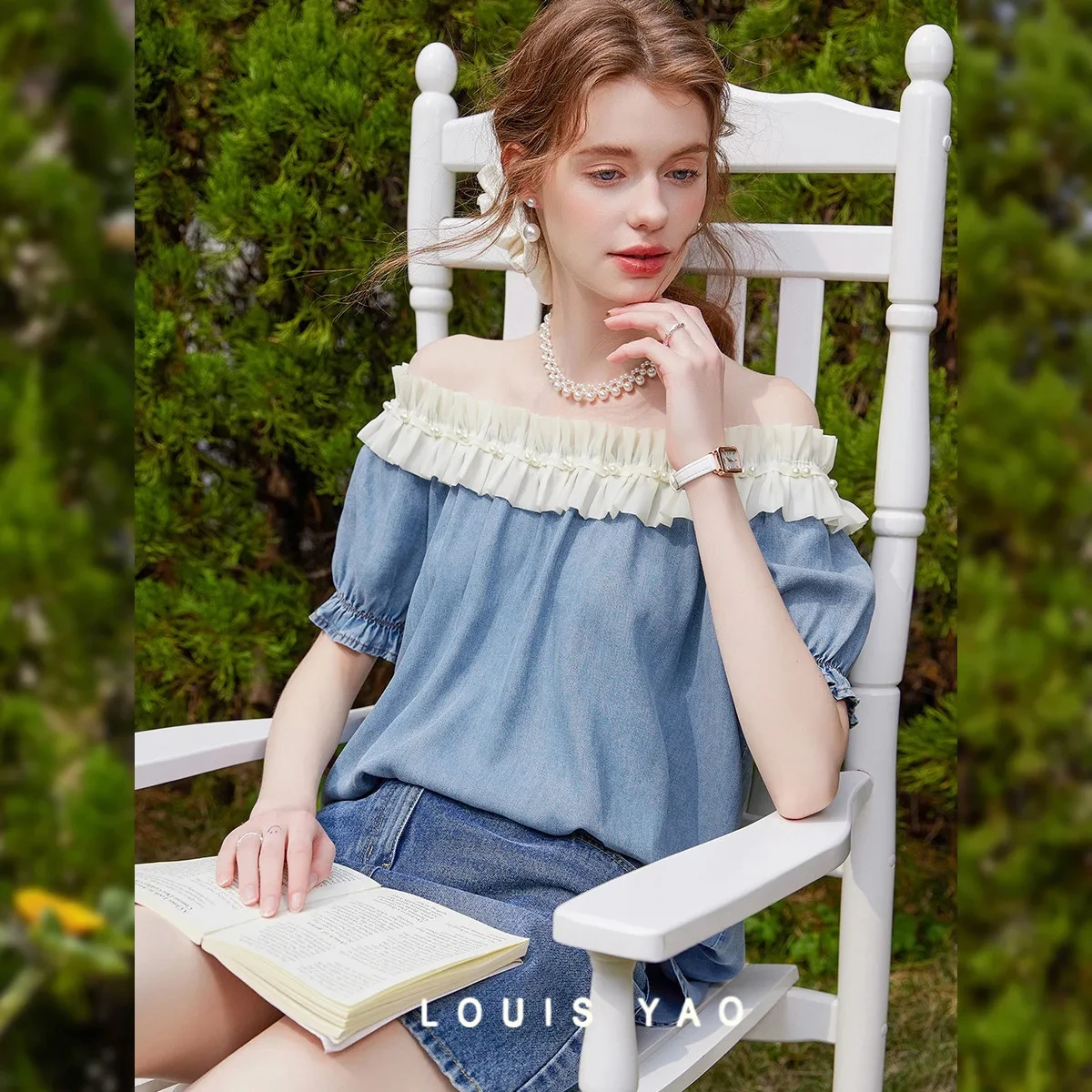 

Clash of Colours Wooden Earring Women's Shirt Sweet Wind Non-stretch Layered Round Neck Top Shirt Female Clothing Summer 2025