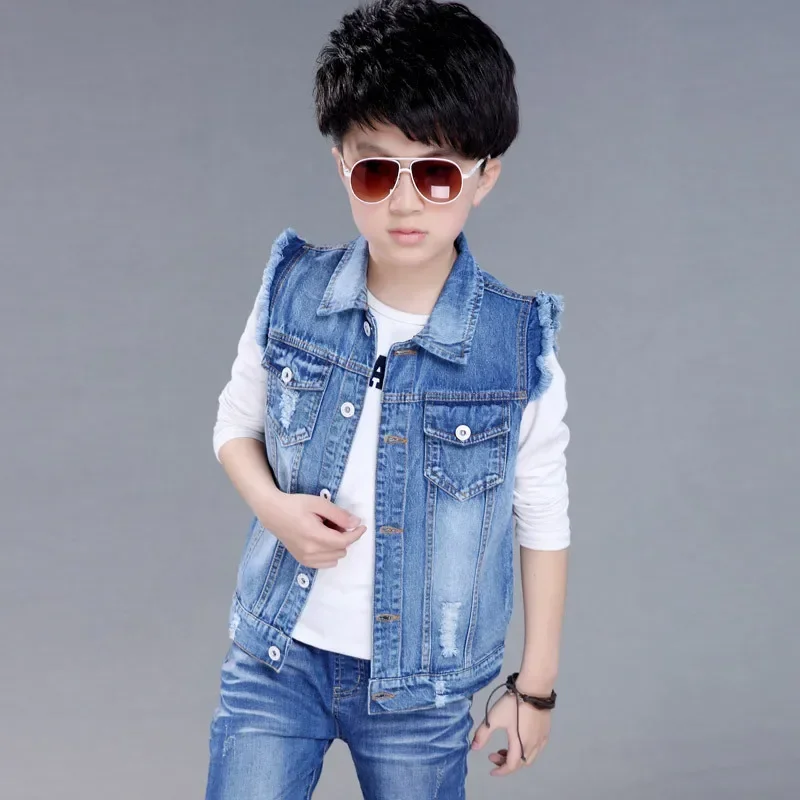 

Children Clothes Boys Denim Spring Autumn Vest Kids Waistcoat Fashionable Sleeveless Outerwear School Tops Baby Boy Jacket