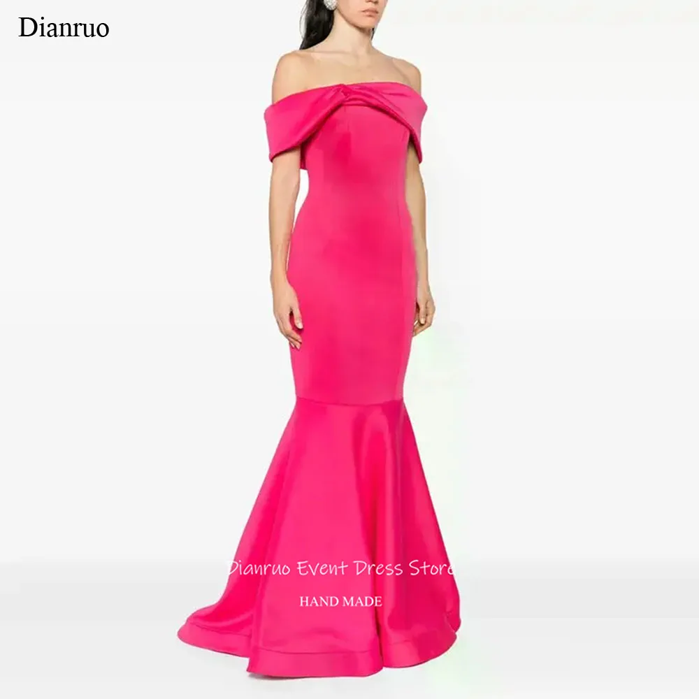 

Dianruo Hot Pink Mermaid Evening Dresses Pleated Maxi Special Occasion Gowns Ruched Off Shoulder Celebrity Dresses Customized