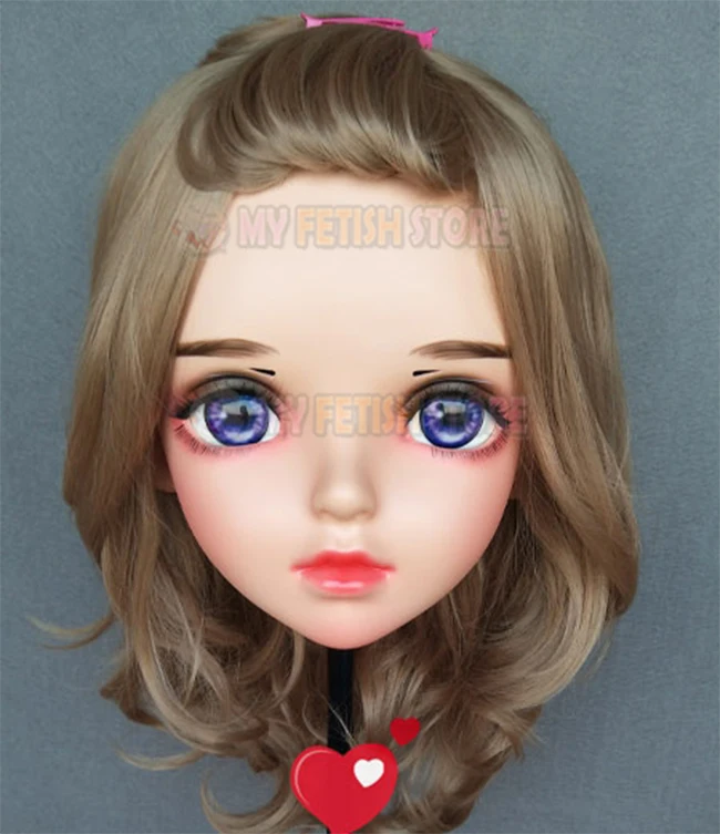 (Miao-3) Vrouwelijke Zoete Meisje Hars Half Hoofd Kigurumi BJD Ogen Crossdress Cosplay Japanse Anime Rol Lolita Masker Met Ogen En Pruik