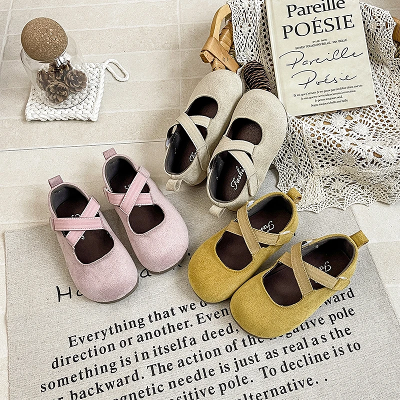 Spring Girl's Casual Shoes Hook-loop Plain Design All-match Kid's Flat Shoe Solid Color Anti-slip Light Chic Daily Children Shoe