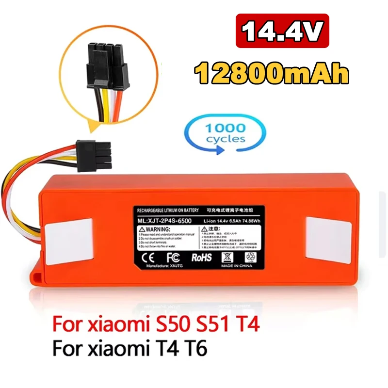 2026 LOLRKO® BRR-2P4S 14.4V 12800mAh Replacement Battery For Xiaomi Roborock S50 S51 S55 S5 MAX S60 S65 S6 Vacuum Cleaner Parts
