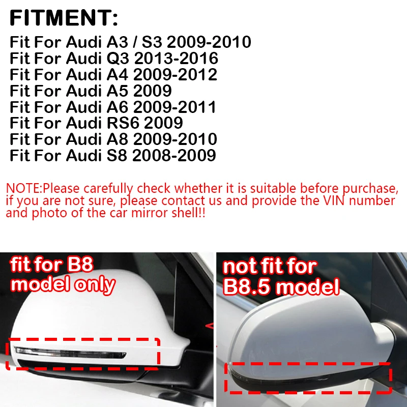 Side Rearview Mirror Covers For Audi A3 A4 B8 A5 A6L A8L RS6 S8 Q3 Signal Light Protection Caps Sticker Housing Car Accessories