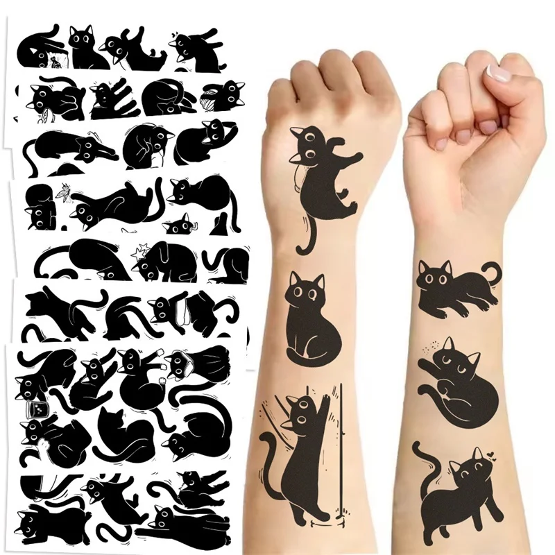 

10Sheets Kawaii Black Cat Small Tattoo Stickers Aesthetic DIY Children's Washable Korean Decoration Scrapbooking School Supplies