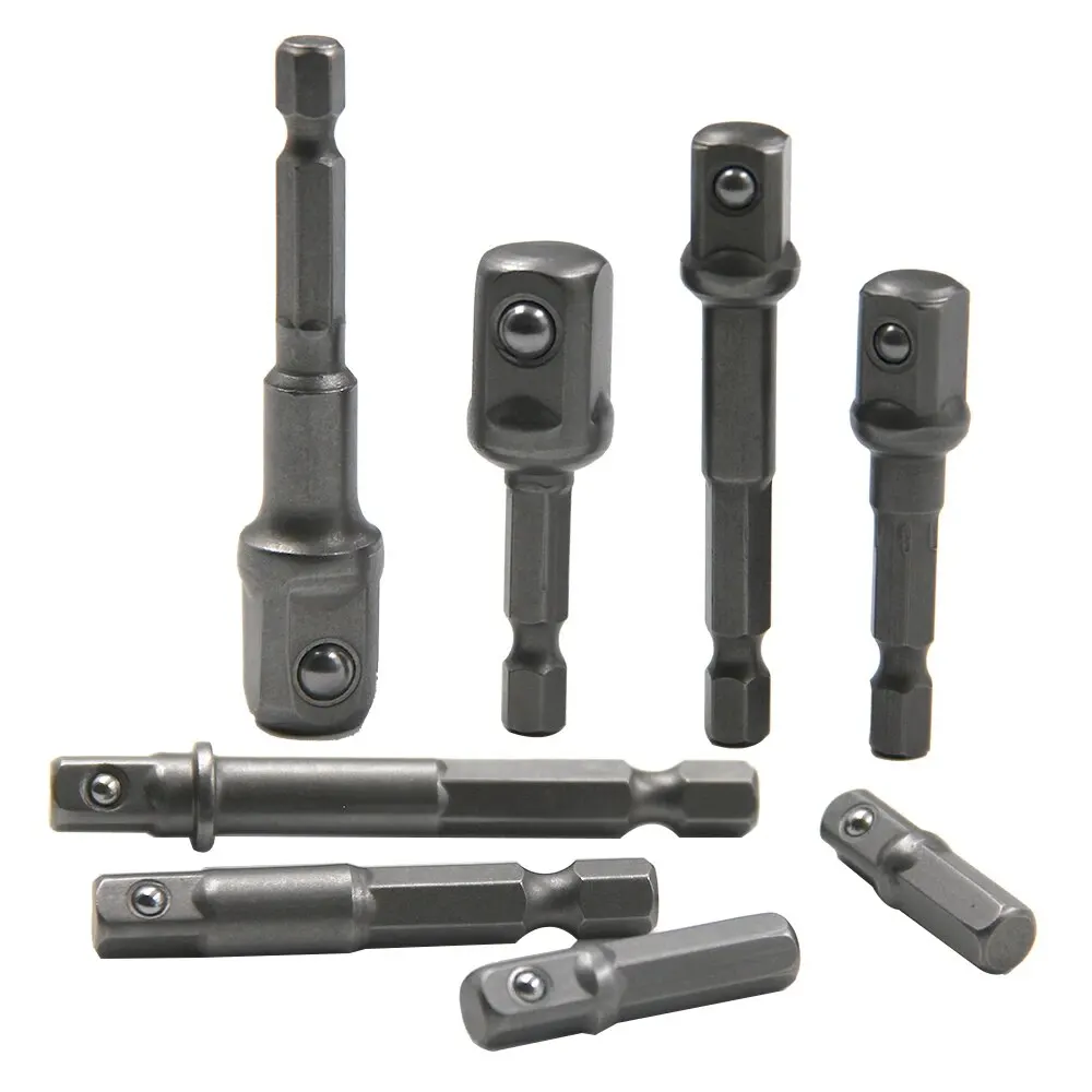 

Extension Rod Tool Sleeve Accessory Set 8pc Electric Screw Natural Color 1/2 Hexagonal Handle Adapter 3/8 Square Head 1/4