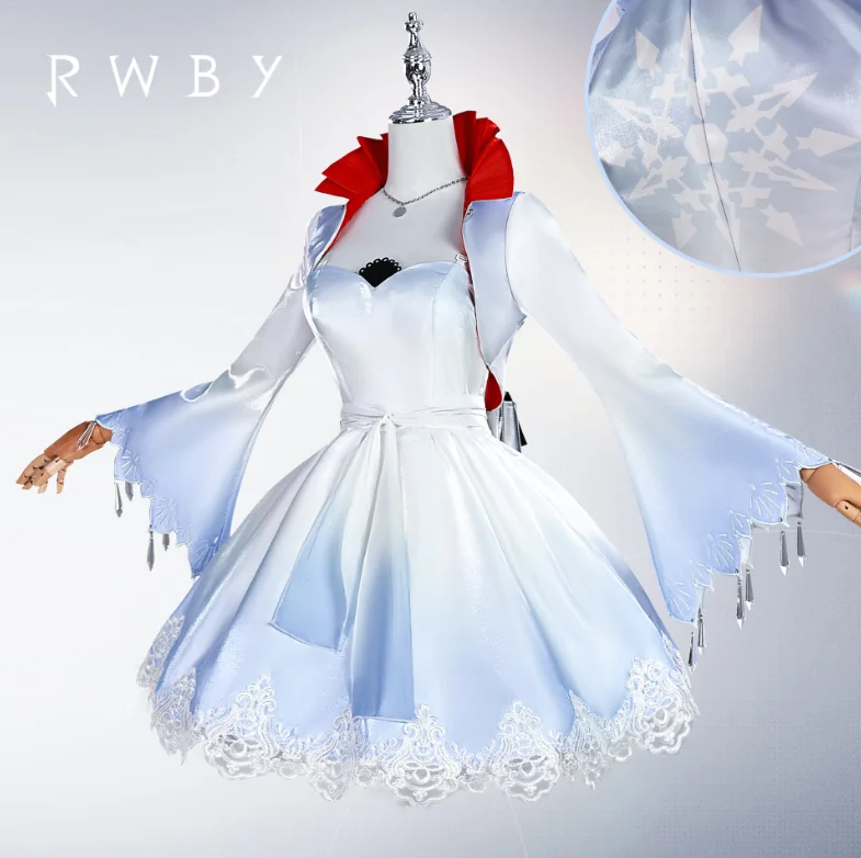 

RWBY Anime Weiss Schnee Cosplay Costume White To Blue Gradient Elegance Dress Lace Lolita Girls Halloween Cosplay Costume