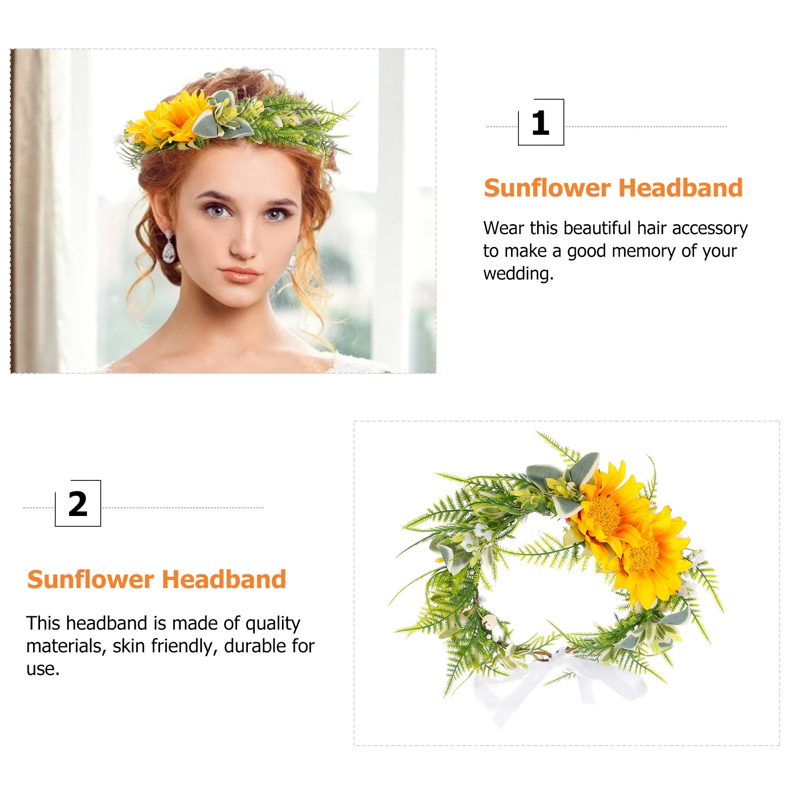 

Sunflower Headband Floral Wreath Hairband For Wedding Bride Garland Headpiece Bridal Hair Decor Women Fashion Accessory