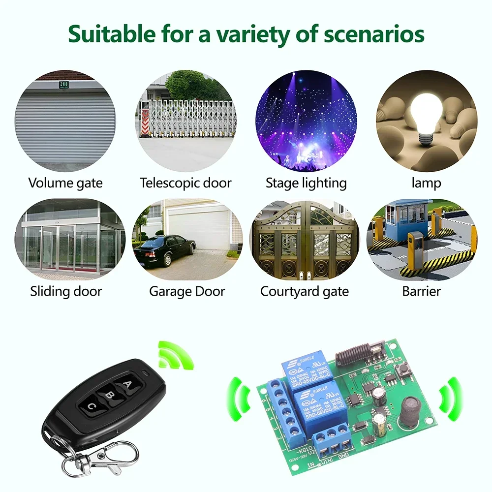 433MHz Universal Wireless Remote Control Switch DC 6V 12V 24V 2CH RF Receiver,50m Remote Controller,for Light/Gate/Motor/DIY