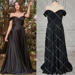 Off Shoulder High Split Special Occasion Dress A Line Long Ruching Bodice Customized Satin Sweetheart Solid Evening Prom Gowns