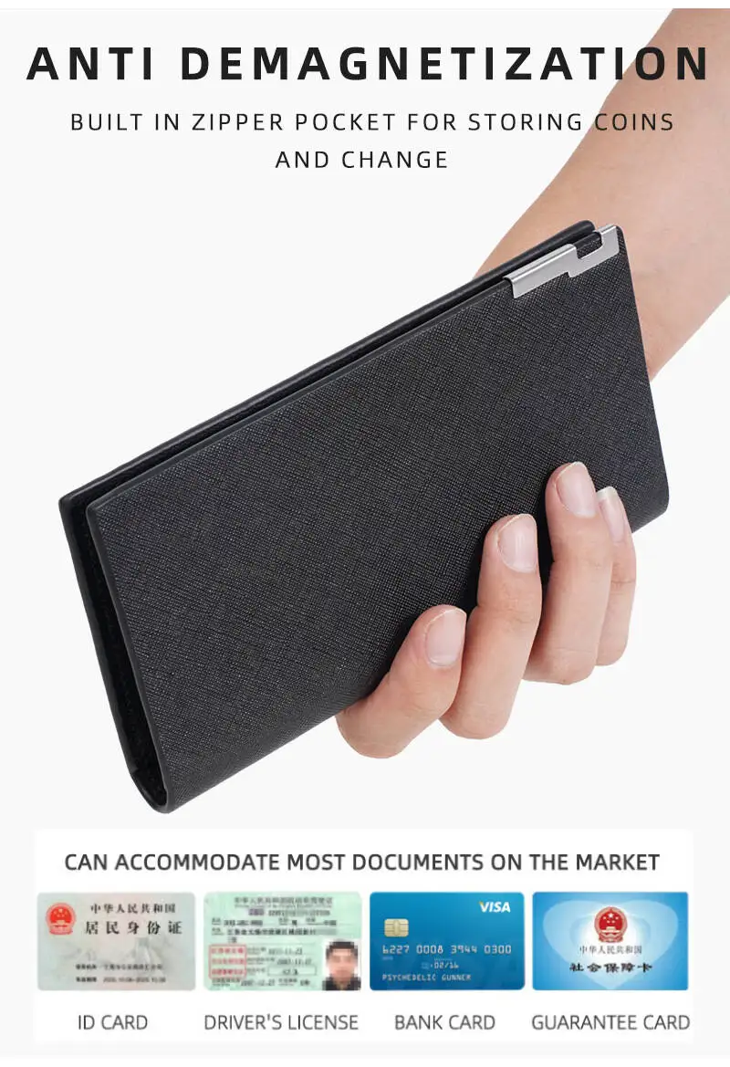 Baellerry Male Long Ultra-thin Folding Canvas Wallet Simple Retro Fabric Style Linen Money Clip Large Capacity Wallets For Men