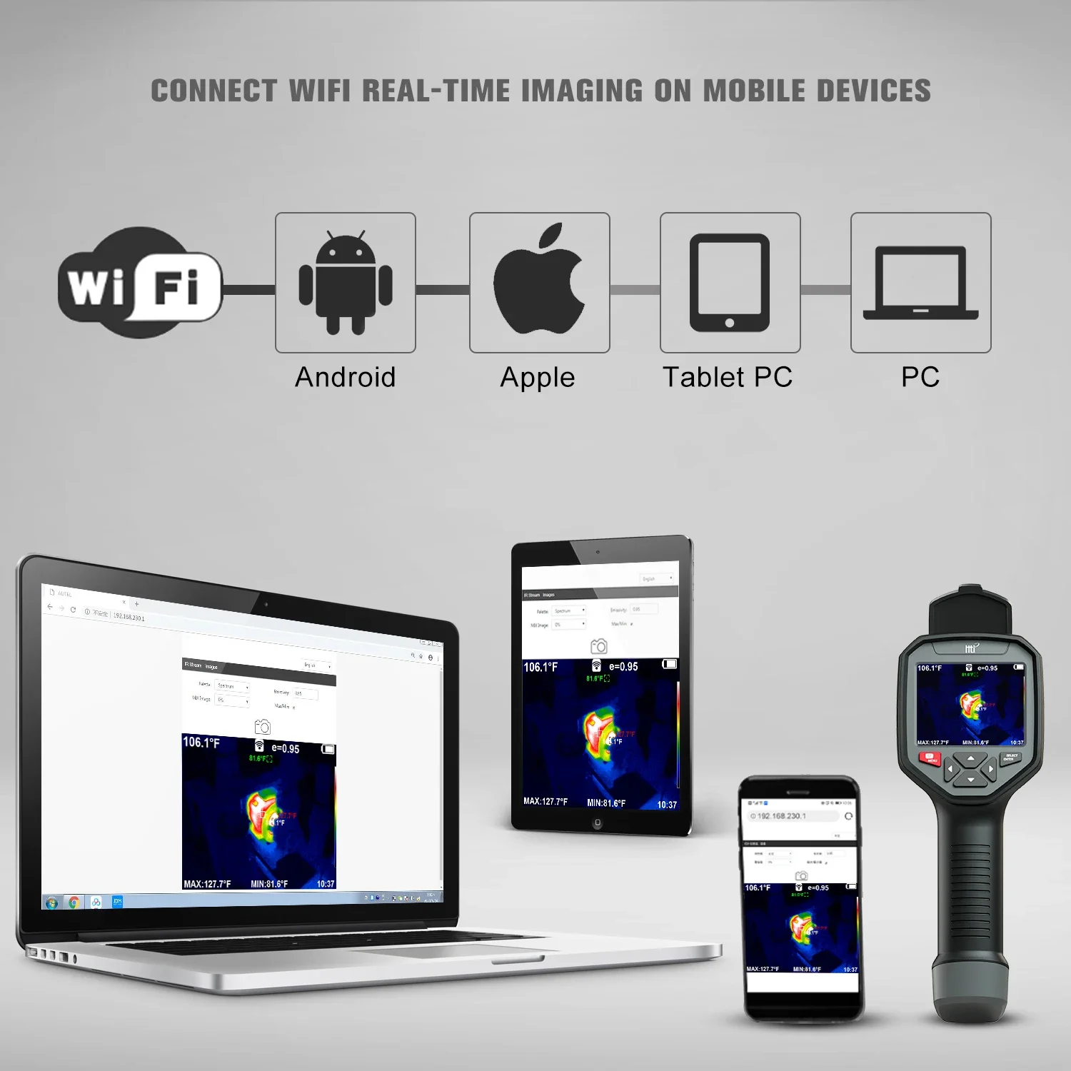 HT-A9 Wifi Ir Infrarood Warmtebeeldcamera Camera Handheld Temperatuur Automatische Tracking Warmtebeeldcamera Oplaadbare HTA9