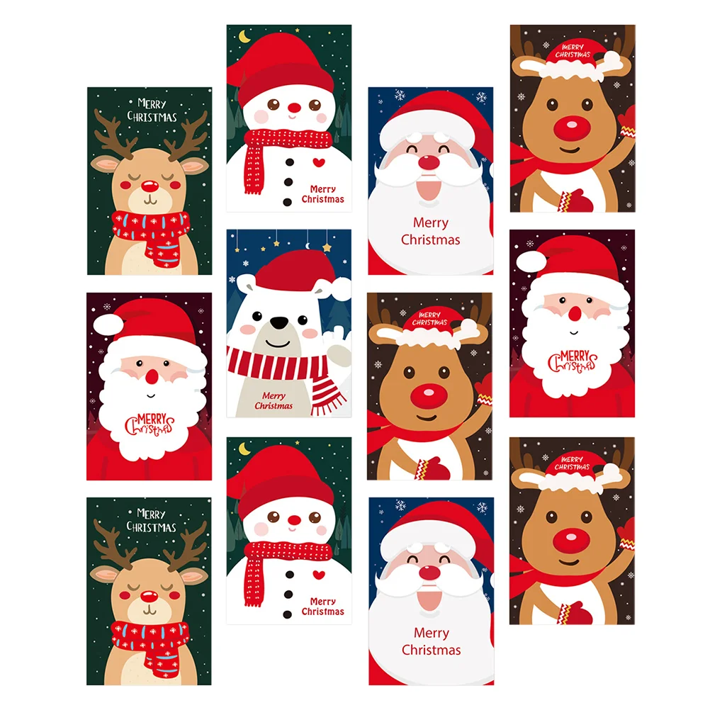 

12Pcs Merry Christmas Holiday Greeting Cards Set Cartoon Message Blessing Cards Christmas Greeting Cards