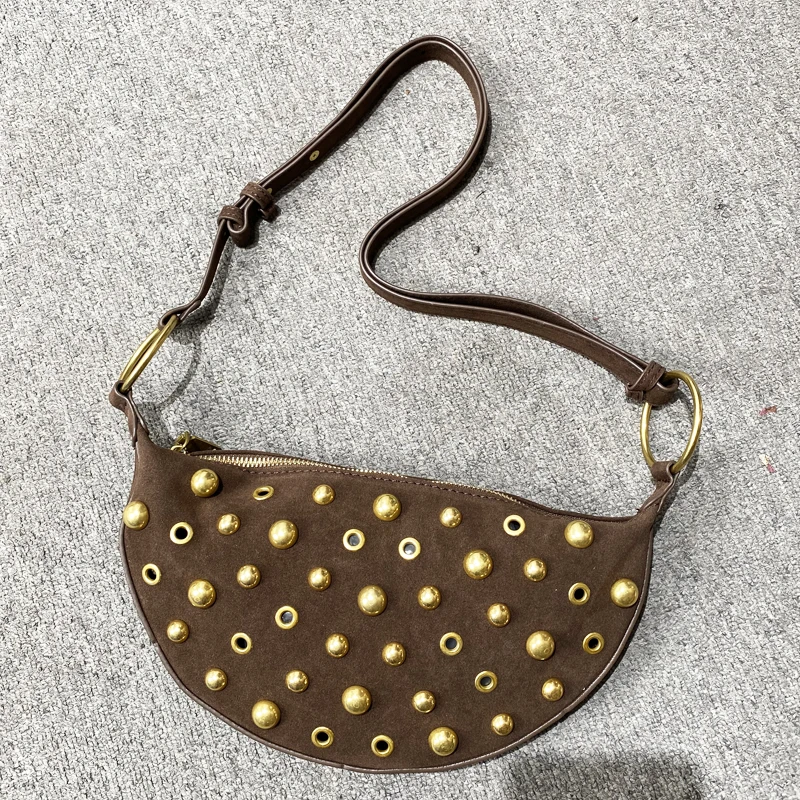 

Classic Faux Suede Tote Bag For Women Luxury Designer Handbags Purses 2025 New In PU Rivet Sequined Top Handle Underarm Shoulder