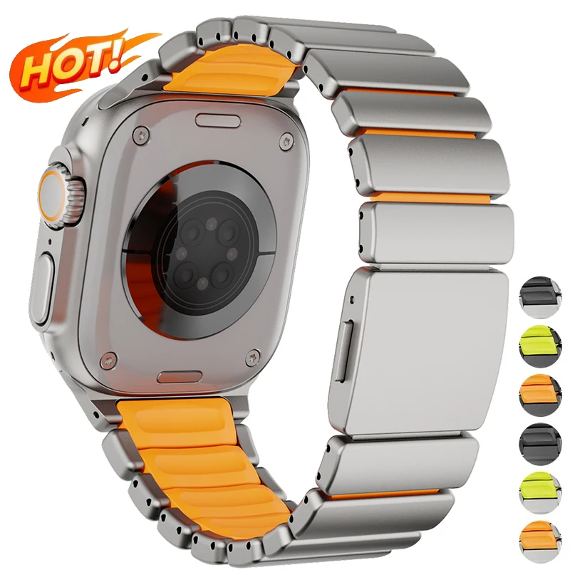 Cinturino Magnetico in Acciaio Inossidabile e Silicone per Apple Watch Ultra3 49mm, Serie 11 10 46mm, Bracciale Metallico per iWatch 9 8 7 45mm, 6 SE 5 44mm