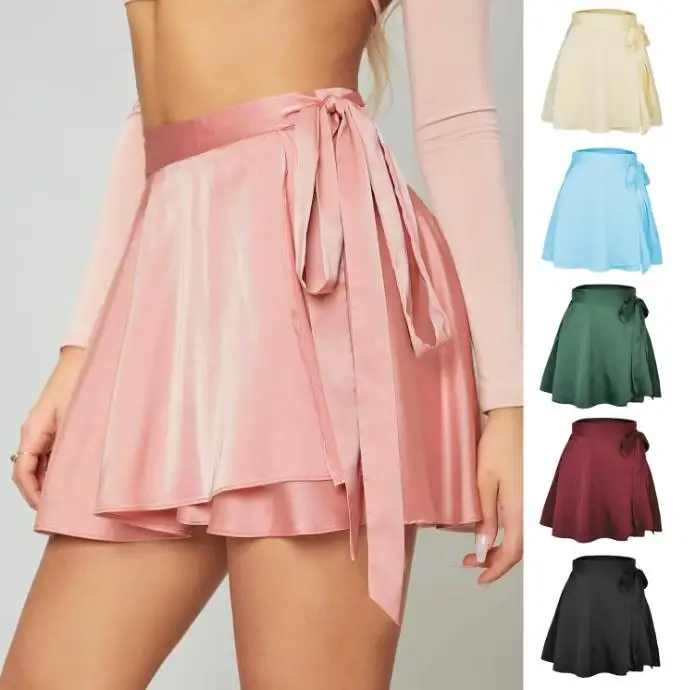 

Short Mini Skirts Satin Dress Bandage Waist A line Vintage Sport Travel Summer Autumn Winter