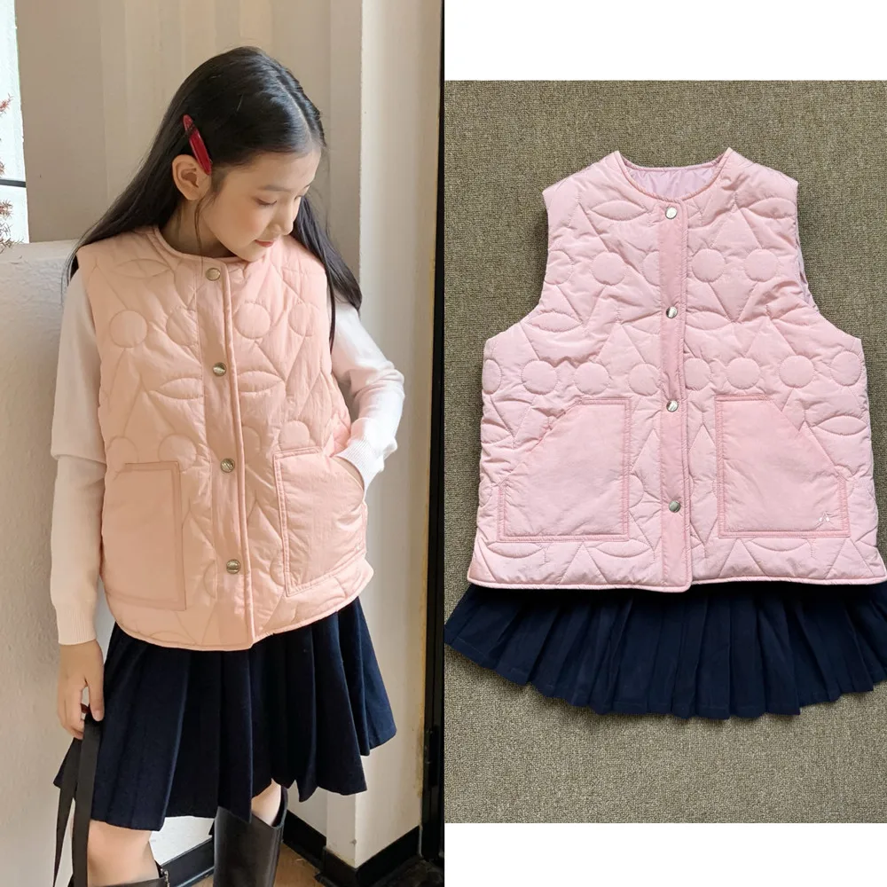 

Girls' clothing kids girl clothes Pink cherry pattern embossed sleeveless vest Versatile girls' vest coat