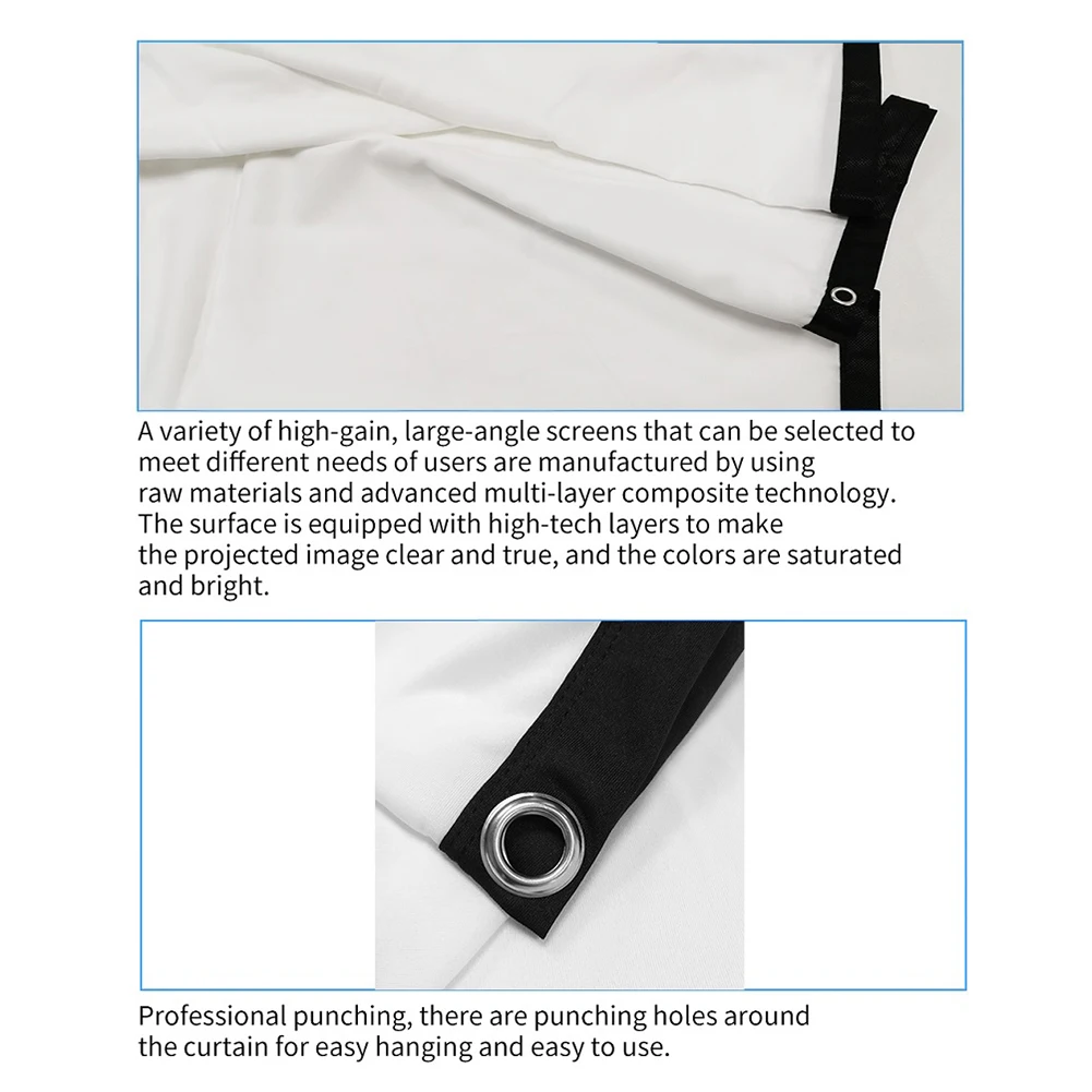 Ensemble de rideaux de projecteur simples 16:9, écran d'affichage HD Portable, décoration de chambre à coucher pour la maison et le bureau en plein air