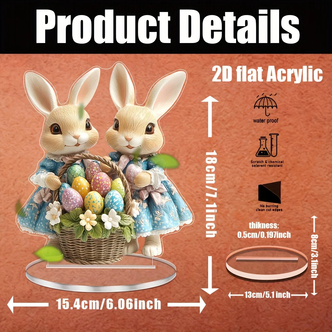 Fiat Not3d Traditional Style Easter Bunny Featuring 2D Flat Acrylic Desktop Display Colorful Egg Baskets, Suitable For Home And