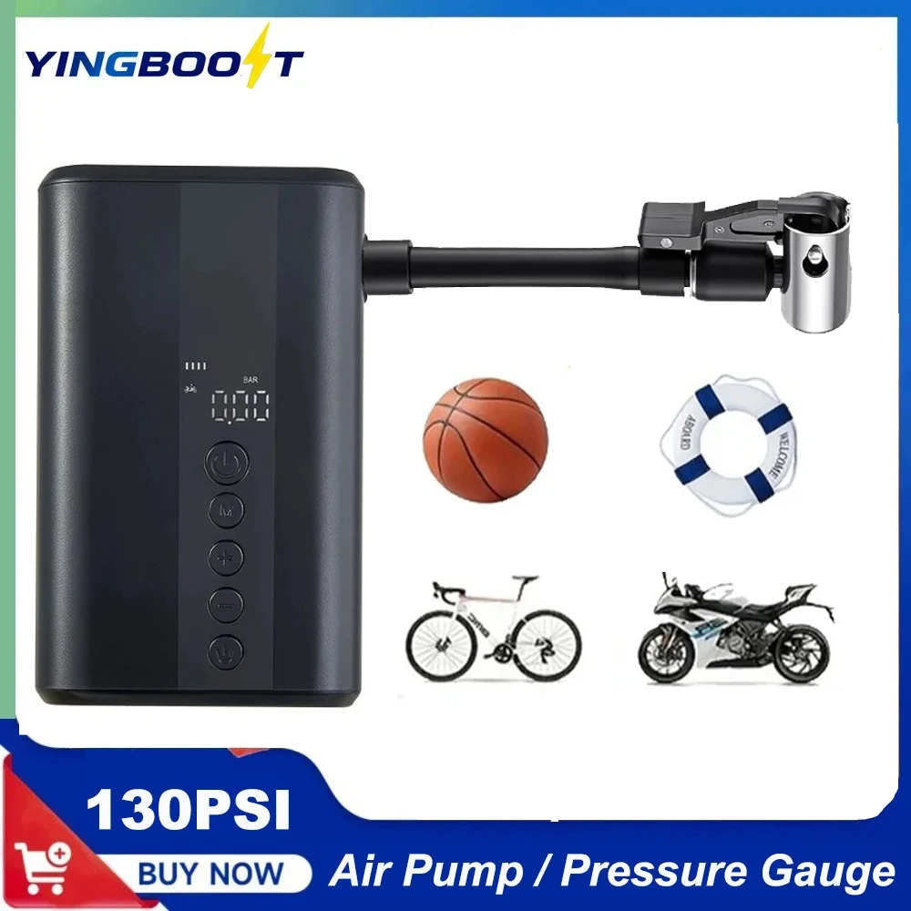 

YINGBOOST Mini Portable Electric Pump for Bike Cordless Tire Inflator 130PSI Max 450mAh Battery with Screen Fast Charging