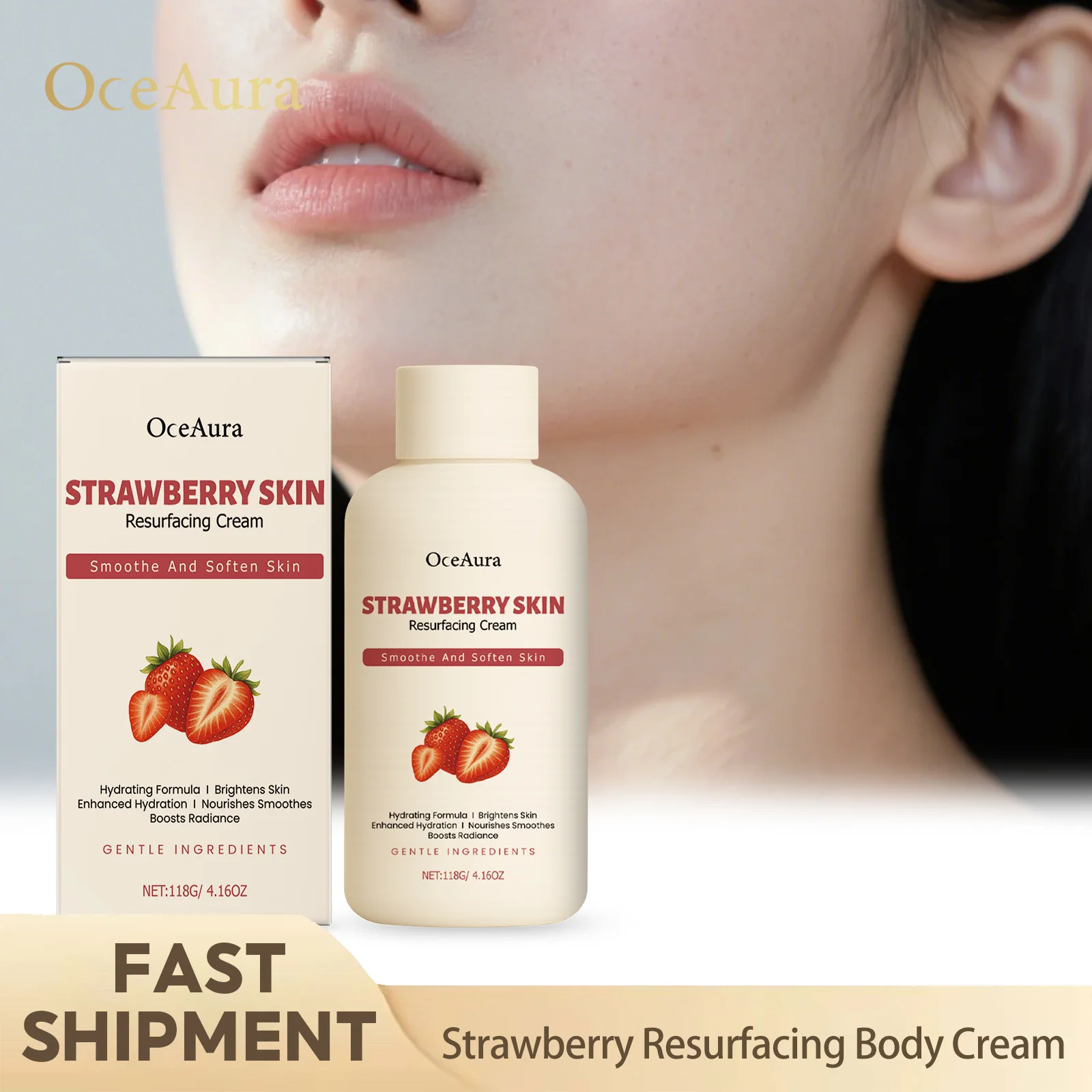 Strawberry Resurfacing Body Cream Gentle Skin Care Deep Hydration Improve Rough Bumpy Skin Refine Pores Smoother Complexion