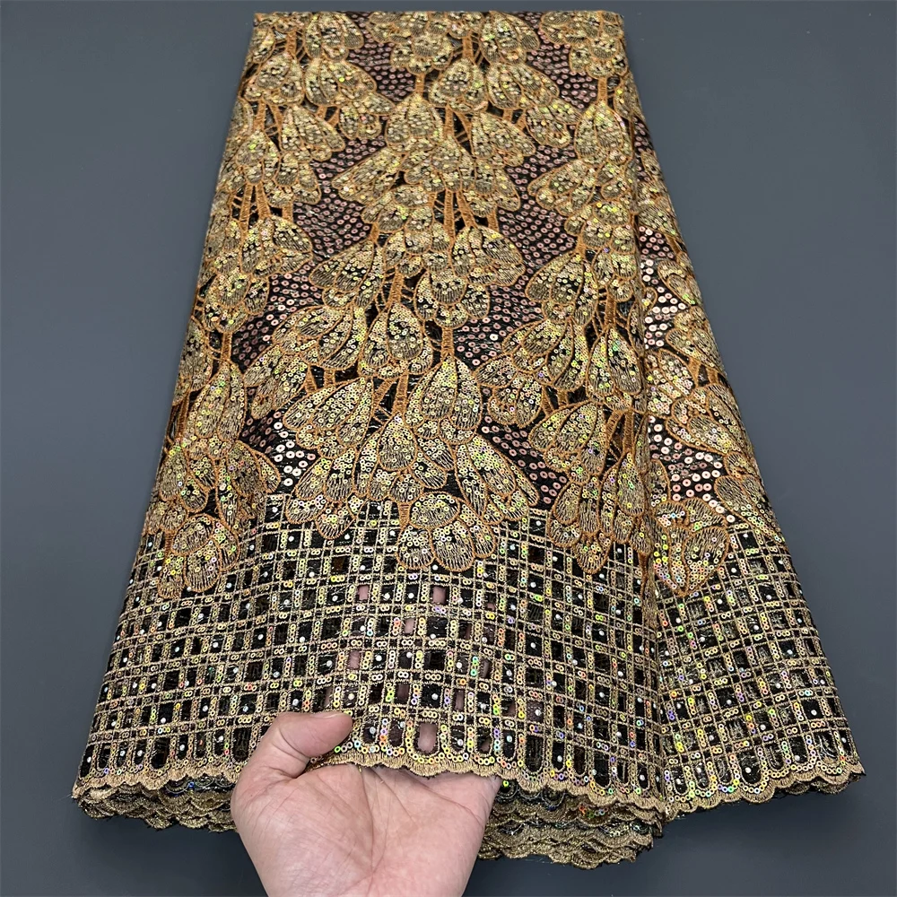 

2025 African Nigerian High-Quality Embroidery Mesh Lace Fabric French Tulle Sequins for Wedding Party Dresses PS0076 5 Yards