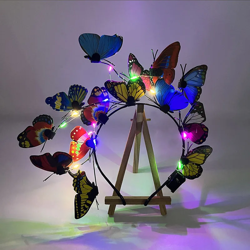 Led Leuchten Schmetterling Stirnband Neon Party Weihnachten Geburtstag Haar Zubehör Kawaii Schmetterling Leuchtende Haar Girlande Für Frauen