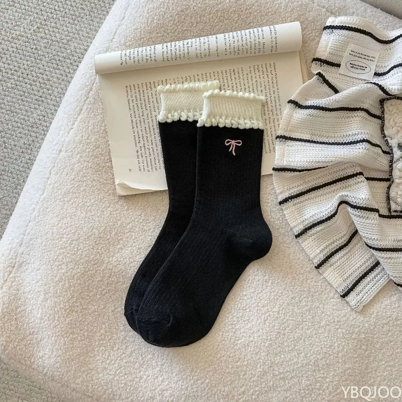 

6 pairs of spring new butterfly cotton socks embroidered with heart breathable versatile elegant comfortable long tube socks